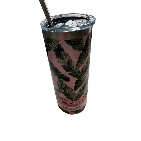 Juicy Couture Stainless Steel Double Walled Tumbler w/ Built-In Stopper Straw & - Picture 1 of 2
